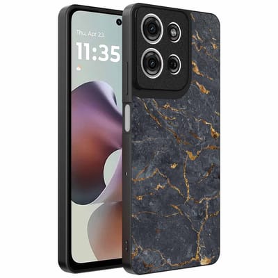 Geschikt voor Motorola Moto G56 Telefoonhoesje met Grijs Goud Marmer Opdruk - TPU Backcover Case Grey Gold Marble Design - Zwart - Smartphonica geschikt voor Motorola Moto G56
