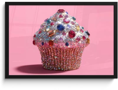 Poster in lijst - Fotolijst 60x40 cm - Posters - Cupcake - Kleurrijk - Edelstenen - Posterlijst zwart - Decoratie - Wanddecoratie woonkamer - Muurdecoratie slaapkamer
