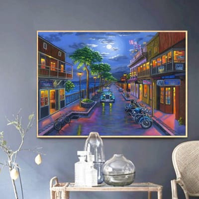 Diamant schilderij volledige ronde aankomst schilderachtige foto van strass diamanten nacht woondecoratie 20X30CM blue
