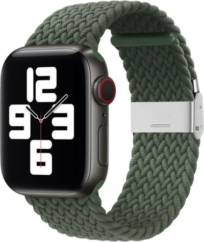 By Qubix - Geschikt voor Apple Watch bandje - Braided nylon bandje - Groen - Geschikt voor Apple Watch 44mm / 45mm / 46mm / 49mm (Ultra 1,2 en 3) - nylon - bandje iWatch