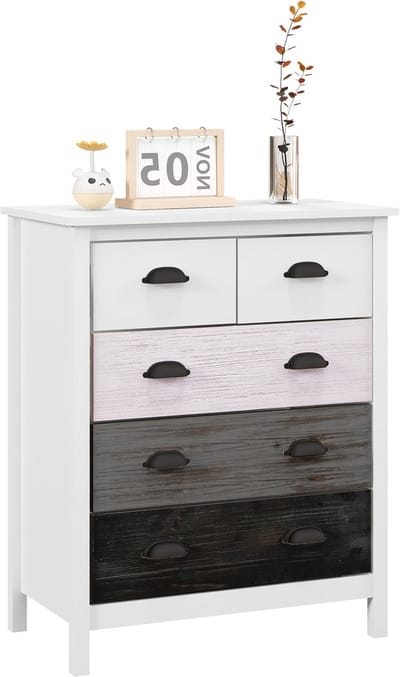 HOMCOM-Kommode-MDF, Kiefernholz-70L x 38B x 85H cm-Weiß