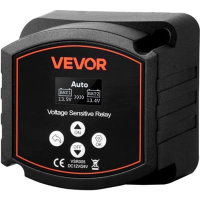 VEVOR Accu-isolatierelais, 12V, 300A, Dubbele Accu-isolatie met LCD-scherm, Intelligente Accu-scheidingsschakelaar voor Lithium- en Loodzuuraccu's, voor Auto, Vrachtwagen, Camper, UTV, ATV, Boot