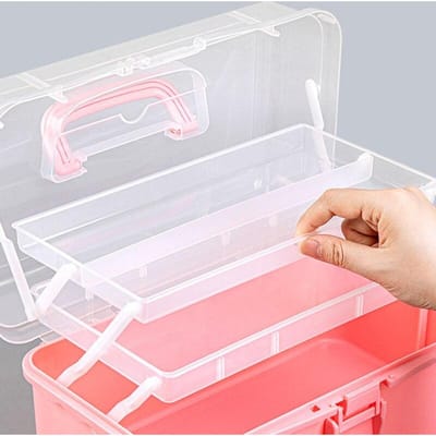 Drie-laags Transparante Plastic Handwerk Opbergdoos, Naai Opbergdoos, Opvouwbare Gereedschapskist, Diverse Opbergdoos voor Kunststudenten white
