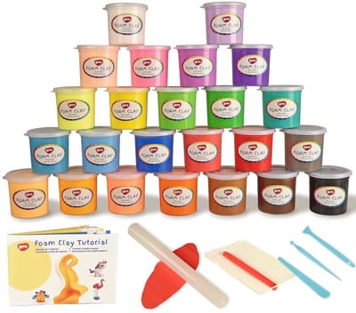 Dailygoods- Foam Klei 24 Kleuren - Lucht Droog & Kneedbaar - Ideaal voor Schoolprojecten - Kunst & Ambachten - 1.2 kg - Inclusief Roller & Vel - Kneedklei