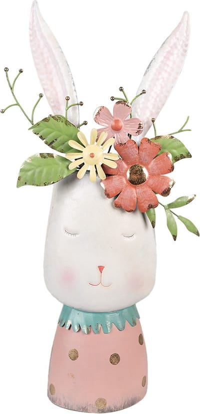 Metaal Bloempot voor Binnen – Wit – Metalen Pot – 29x19x62 cm – Konijnmotief