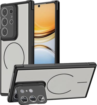 Hoesje Geschikt voor Samsung Galaxy S26 Ultra - Zwart - Casemania Magnetische Matte Armor Back Cover met Camera Shield Kickstand - Telefoonhoesje Geschikt voor MagSafe met Camera Bescherming