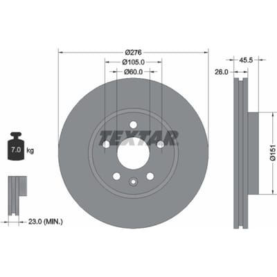 Remschijf TEXTAR 92198903 voorkant, geventileerd, 1 Stuk