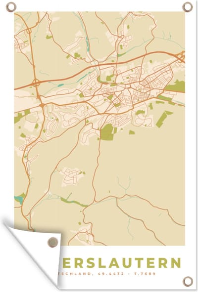Muurdecoratie Kaiserslautern - Plattegrond - Vintage - Stadskaart - Kaart - 120x180 cm - Tuinposter - Tuindoek