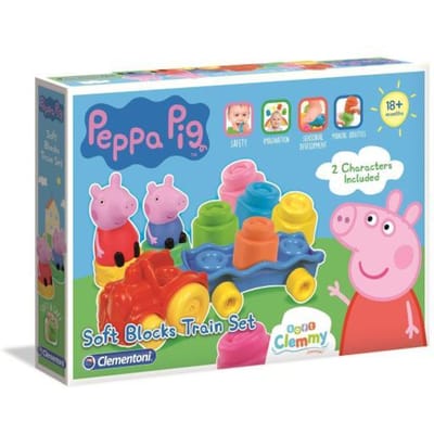 Baby Clementoni - Kleine Treinset Peppa Pig - Blokkenwagen - 14 stukjes, blokken voor kinderen