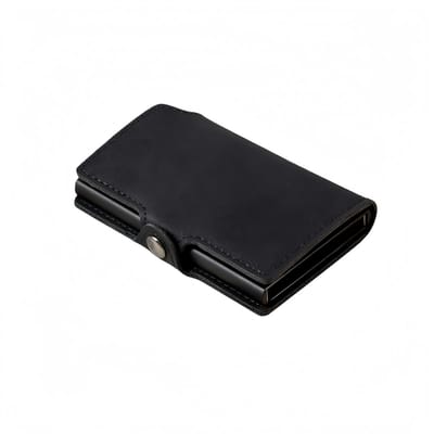 Metalen kaarthouder/portemonnee - Vintage kaarthouder van getextureerd leer - Portemonnee met meerdere kaartsleuven - RFID-beveiliging tegen diefstal - 10*7*1,5 cm - Zwart - 1 stuk