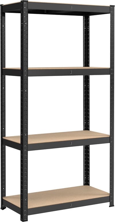 Stellingskast - Opbergrek - Met verstelbare planken - 4 niveaus - Zwart