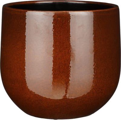 Mica Decorations Plantenpot/bloempot - terra bruin - D25/H20 cm - keramiek - speels licht gevlekt patroon