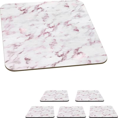 Onderzetters voor glazen - Marmer - Wit - Roze - 10x10 cm - Glasonderzetters - 6 stuks