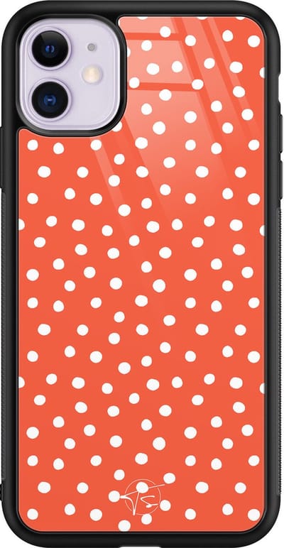 Hoesje geschikt voor iPhone 11 - Oranje stippen - Luxe Hard Case - Gestipt - Oranje - Mooie Telefoonhoesjes