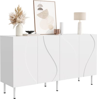 Clruro Dressoir - 140 x 40 x 77,5 cm - met deuren en reliëffront - PB + MDF - Wit