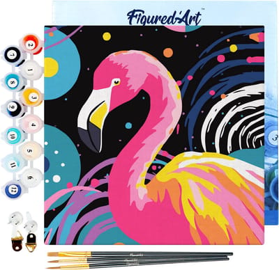 Figured'Art Mini Schilderen op Nummer Volwassenen 20x20cm met lijst Flamingo Abstracte Pop-Art - Klein Formaat Creatieve Hobby Kit DIY Art Nummer Compleet