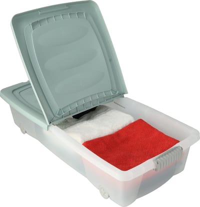 Opbergbox Groen met Deksel - Transparante Bak op Wieltjes 79x39x17 cm - Box - Slaapkamer - Schuur - keuken - onderbedbox - Op-320