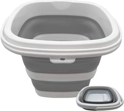 Opvouwbare emmer - Klap emmer - Huishoudelijk werk - Ruimtebesparend ontwerp - 5 liter - Wit grijs