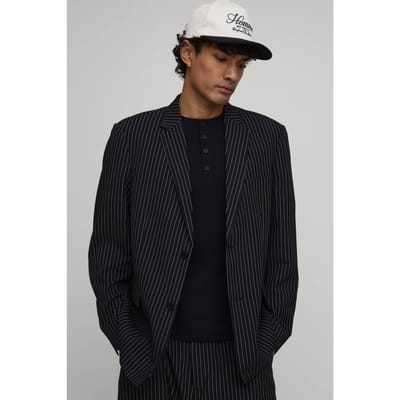 Krijtstreep Oversized Blazer | Black | Size 34