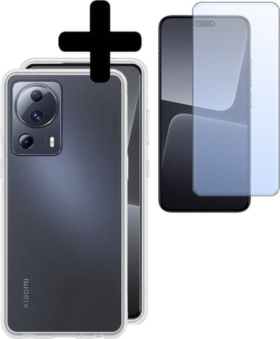 Hoesje - Met Screenprotector - Geschikt voor Xiaomi 13 Lite - Sterk & Shockproof - Back Cover - Siliconen Case - Telefoon Hoes - Telefoonhoesjes - Transparant