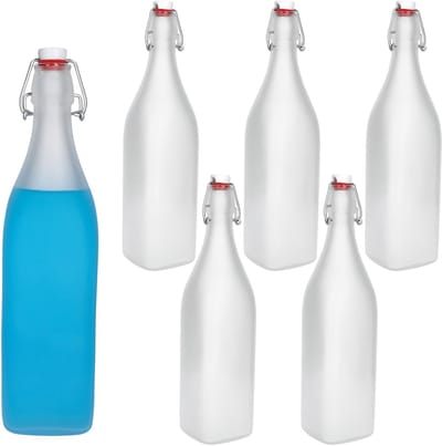 Set van 6 glazen flessen serie Swing Frosted met draaidop 1 liter
