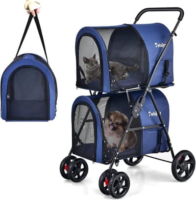 Huisdierwagen - Reisbuggy - Veilig Vervoer - 4-in-1 Design - Tot 16 kg - Blauw