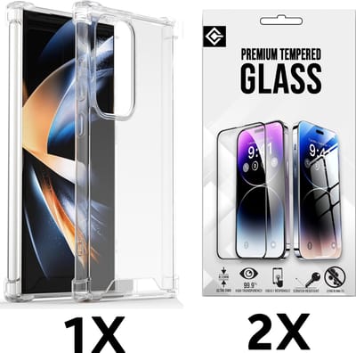 Casemania Hoesje & Glas Geschikt voor Samsung Galaxy S25 Ultra - Transparant - Anti Shock Back Cover & 2X Glazen Screenprotector
