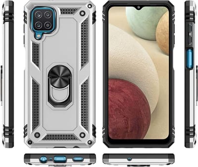 Hoesje Geschikt Voor Samsung Galaxy A12 5G hoesje Hybrid Armor Anti-Shock hoesje Zilver - Galaxy A12 5G - A12 5G Hoesje kickstand Ring houder cover TPU backcover hoesje