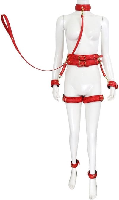 Nooitmeersaai - Harnas Vrouw - Leer - Rood - Bondage Set - BDSM Extreme - Sex Toys voor Koppels - 10-delig