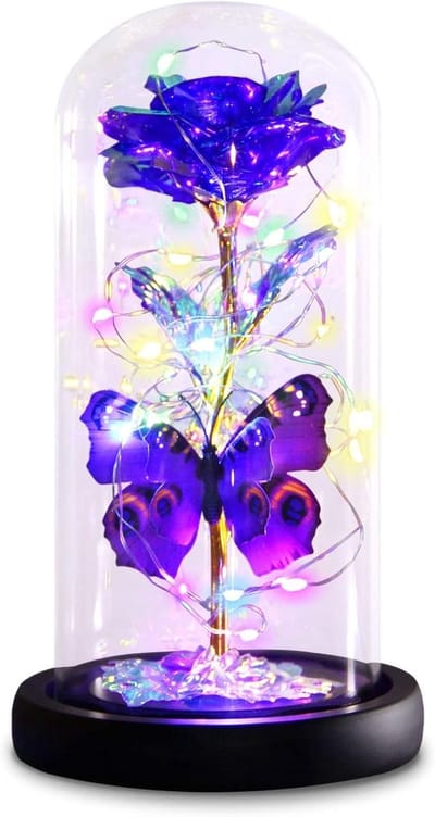 Eeuwige Roos - Glazen Bloemen - Romantische Decoratie - Met Lichtjes - Niet Gespecificeerd - Paars