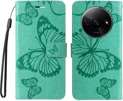 Coverup Hoesje - Geschikt voor Xiaomi Redmi A3 Hoesje - Coverup Vlinders Book Case - Mintgroen