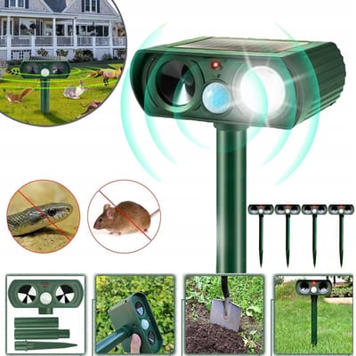 Zonne-Energie Muizenverjager Voor Buiten - Ultrasone Knaagdierverjager IPX4 Waterdicht - PIR-Bewegingssensor Bereik Van 8 Meter LED-Flitser - Voor Het Afschrikken Van Dieren in Tuin En Erf
