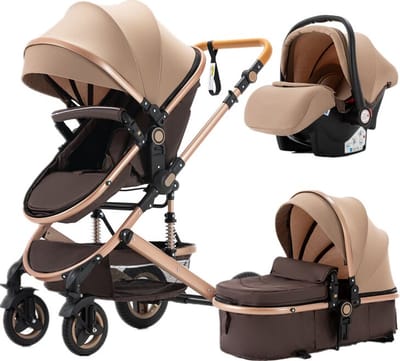 3-in-1 kinderwagen - babywagen met autostoel - verstelbare rugleuning - veiligheidsharnas - luxe uitvoering
