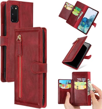 LuxeBass Hoesje geschikt voor Samsung Galaxy A22 5G - Boekhoesje - Rood - Vintage portemonne hoes met ritssluiting gsm hoesje - telefoonhoes - telefoonhoesjes
