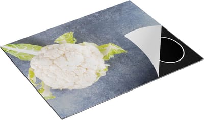 Chefcare Inductie Beschermer Bloemkool op Grijze Marmer - 77x59 cm - Afdekplaat Inductie - Kookplaat Beschermer - Inductie Mat