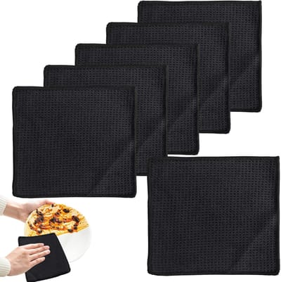 Vaatdoeken Set - Keukenhanddoeken Poetsdoeken - Keuken Barista Werk - Pluisvrije Wafelstructuur - 20 x 20 cm - Zwart