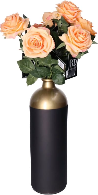 Bellatio Design Kunstbloem Roos Dijon - 8x - 64 cm - perzik oranje - zijde kunstbloemen - Boeket - stelen - rozen