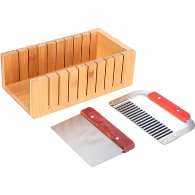Ensemble d'outils de coupe de savon Coupe-pain en bois Moule avec couteau droit ondulé en acier inoxydable