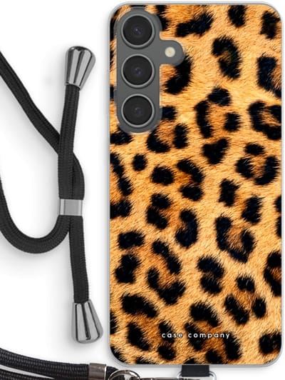 Case Company® - Hoesje met koord geschikt voor Samsung Galaxy S24 Plus hoesje met Koord - Luipaard - Telefoonhoesje met Zwart Koord - Bescherming aan alle Kanten en Over de Schermrand