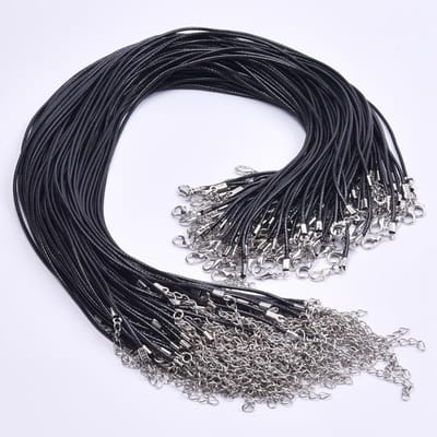 102030Stuks Doe-het-zelf Leer Koord Voor Hanger 50Cm Lang Kettingen Touw Zwarte Kleur Gevlochten Dames Heren Choker Verstelbaar Karabijnsluiting 55cm