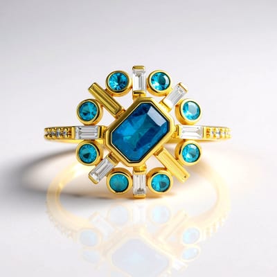 Cavill - Zilveren Ring met Neon Blauwe Achthoekige Apatiet 0,573 ct en Zirkonia 1,354 ct - Luxe Handgemaakte Braziliaanse Edelsteen - Tijdloze Elegant