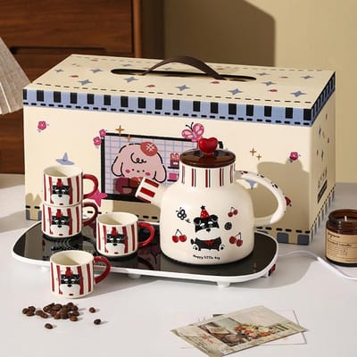 Schnauzer Hoge Waarde Keramische Waterkoker Waterkannen Cadeauset Cartoon Pup Theepot Theeketel Waterbeker Souvenir 700ml