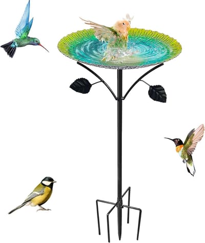 HEZIVO® Vogelbad op Voet - Vogelbadjes Buiten - Vogeldrinkschaal Staand - Waterbad Vogels - Voor Tuin, Gazon, Terras