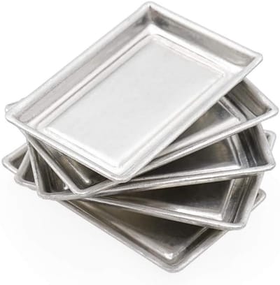 5 Delige Set Zilveren Miniatuur Bakplaten voor Poppenhuis Keuken