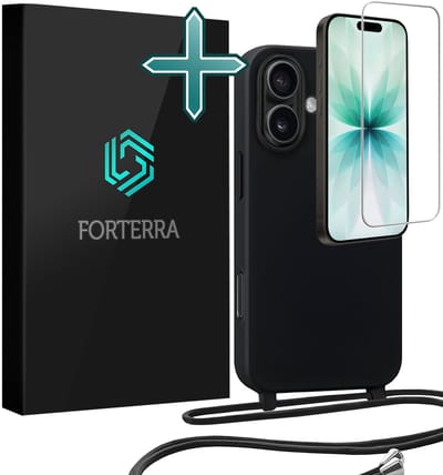 Hoesje Geschikt voor iPhone 17 Case Siliconen Hoes Met Koord Met Screenprotector - Hoes Geschikt voor iPhone 17 Met Telefoonkoord Hoesje Backcover - Zwart