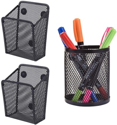 Allecto - Magnetische Penhouder - Organisator voor Kantoor - 3 Stuks - Zwart Mesh - Magnetische Organizer - Ideaal voor Keuken en School