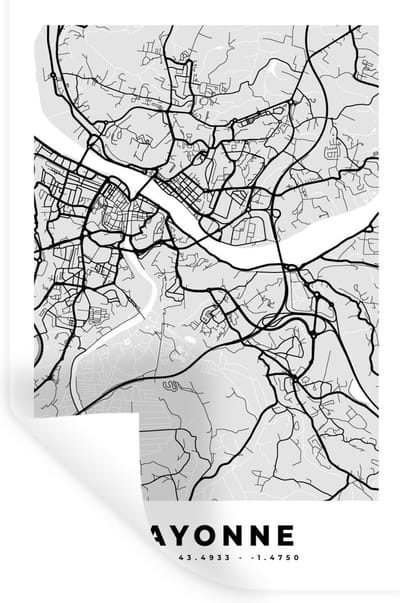 Muurstickers - Sticker Folie - Kaart - Stadskaart - Bayonne - Plattegrond - Frankrijk - 20x30 cm - Plakfolie - Muurstickers Kinderkamer - Zelfklevend Behang - Zelfklevend behangpapier - Stickerfolie