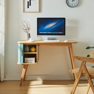 Bureau Tysvær 75x105x48 cm naturel en blauw [en.casa]