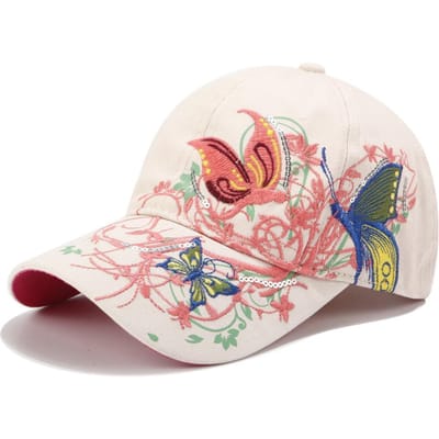 Casquette de Baseball Brodée de Sequins Casquette Tendance à Broderie Papillon Langue de Canard Impression Lèvres Casquette pour Femme beige