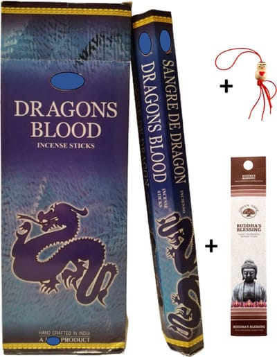 Doos met 120 stokjes - Wierook - Wierookstokjes - Incense sticks - Dragon's Blood Blauw + 5 mini wierookstokjes + Gelukspoppetje